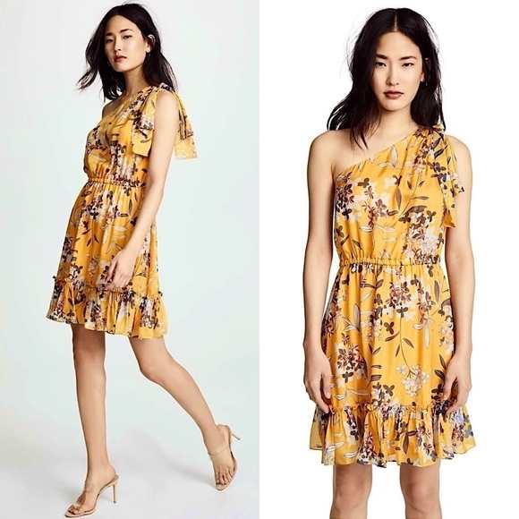 SHOSHANNA 70s Silk Floral Print 1 Shoulder Sleeveless Tier Ruffle Mini Dress 10 - Picture 2 of 11